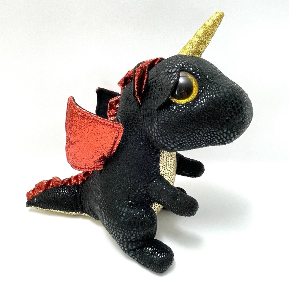 Ty Beanie Boos GRINDAL‎ The Unicorn Dragon 11" Plush Stuffed Black Red Gold Horn